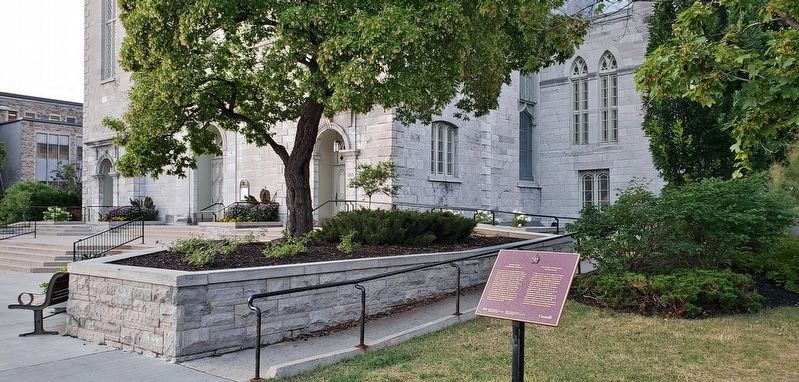 Notre-Dame Cathedral Basilica Marker<br>(<i>wide view • church southwest corner in background</i>). Click for full size. Notre-Dame Cathedral Basilica Marker<br>(<i>wide view • church southwest corner in background</i>) image. Click for full size.