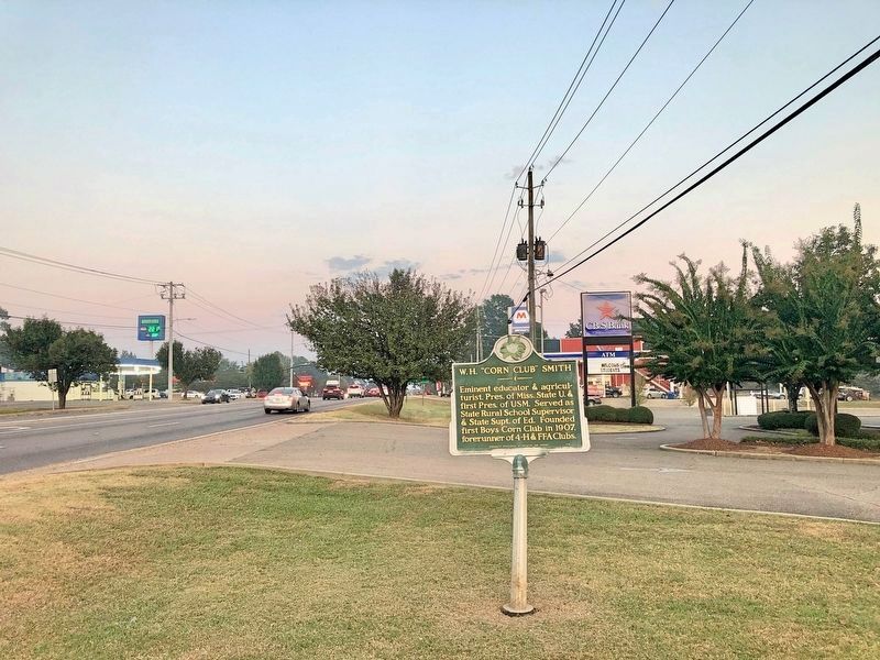 W.H. "Corn Club" Smith Marker looking east on Mississippi 12 W. image. Click for full size.