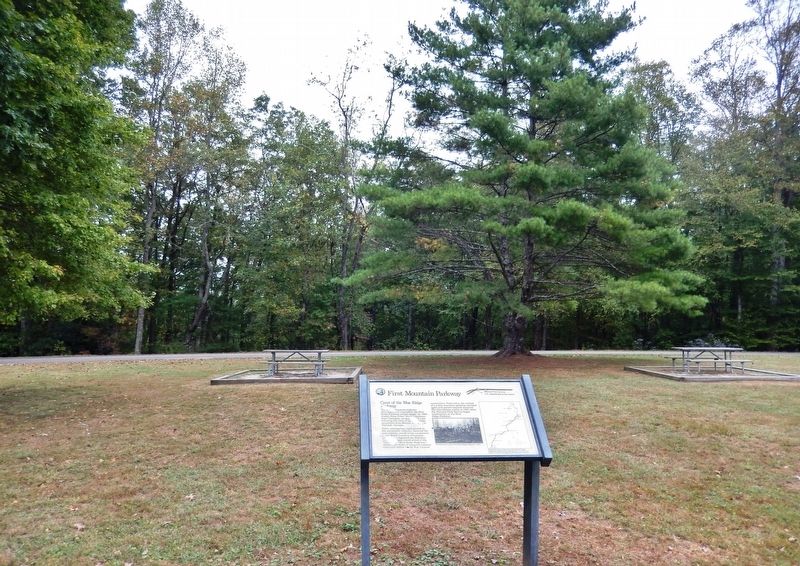 First Mountain Parkway Marker<br>(<i>wide view • Blue Ridge Parkway in background</i>) image. Click for full size.