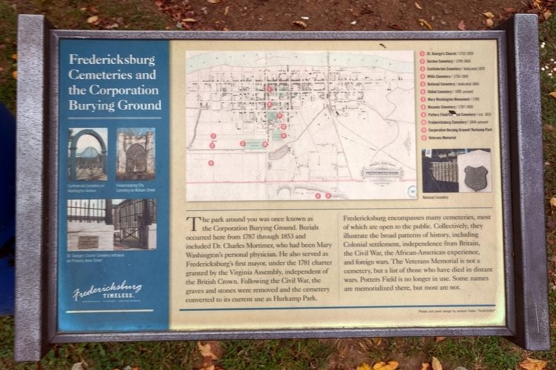Fredericksburg Cemeteries and the Corporation Burying Ground Marker image. Click for full size.