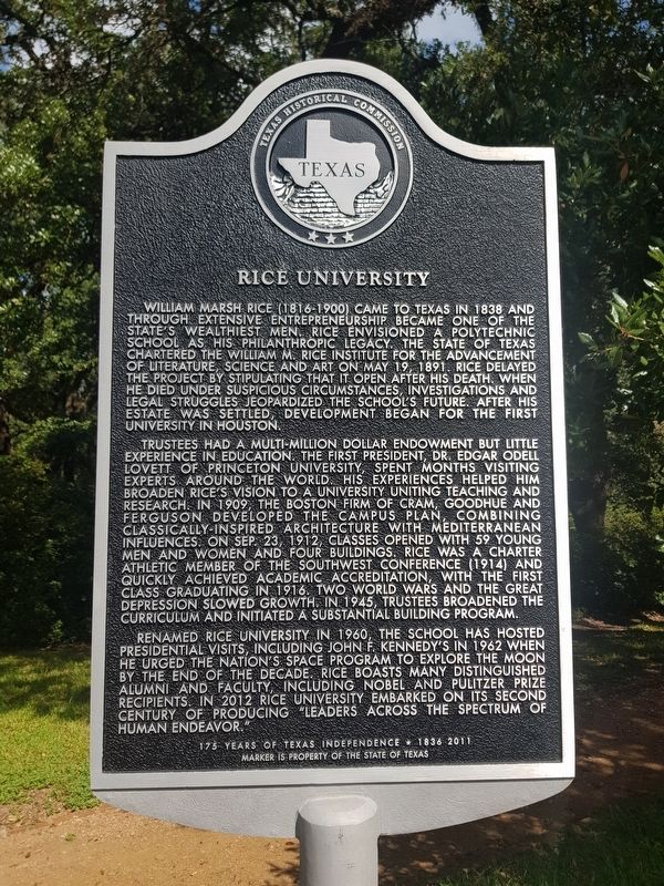 Rice University Marker image. Click for full size.