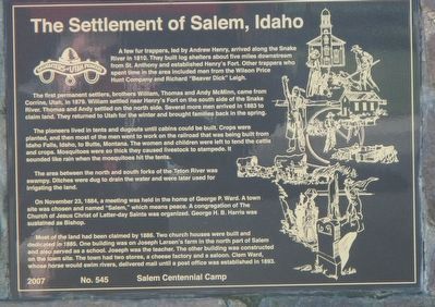 The Settlement of Salem, Idaho Marker image. Click for full size.
