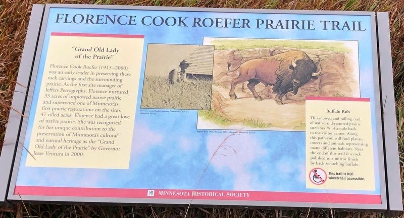 Florence Cook Roefer Prairie Trail Marker. Click for full size. Florence Cook Roefer Prairie Trail Marker image. Click for full size.