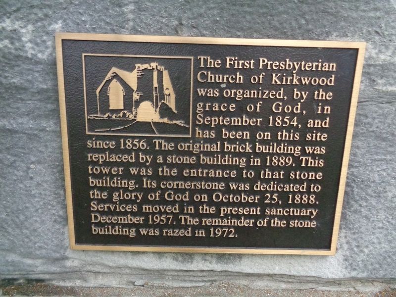 First Presbyterian Church of Kirkwood Marker. Click for full size. First Presbyterian Church of Kirkwood Marker image. Click for full size.