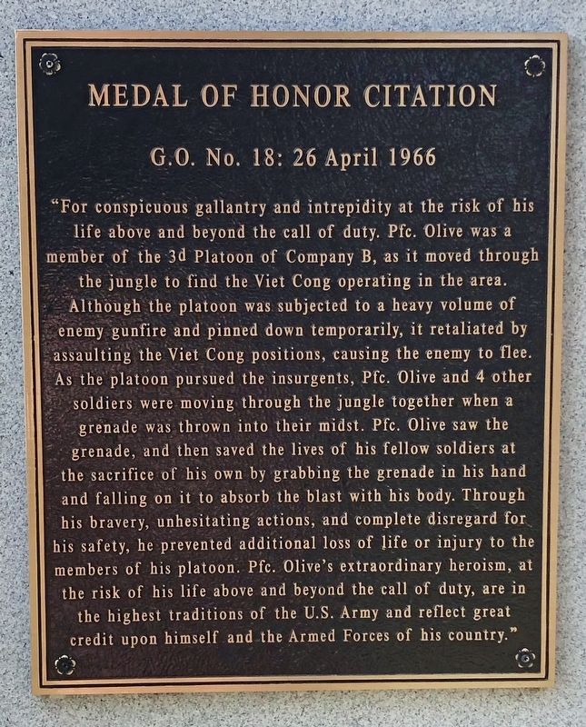 Medal of Honor Citation for Milton Lee Olive. image. Click for full size.
