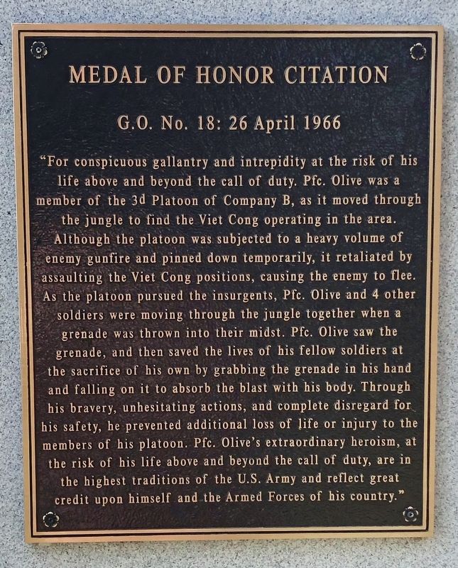 Medal of Honor Citation for Milton Lee Olive.. Click for full size. Medal of Honor Citation for Milton Lee Olive. image. Click for full size.