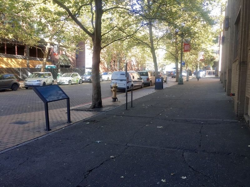 How Did Water Become Land? Marker - wide view, looking north on Occidental Avenue South. Click for full size. How Did Water Become Land? Marker - wide view, looking north on Occidental Avenue South image. Click for full size.