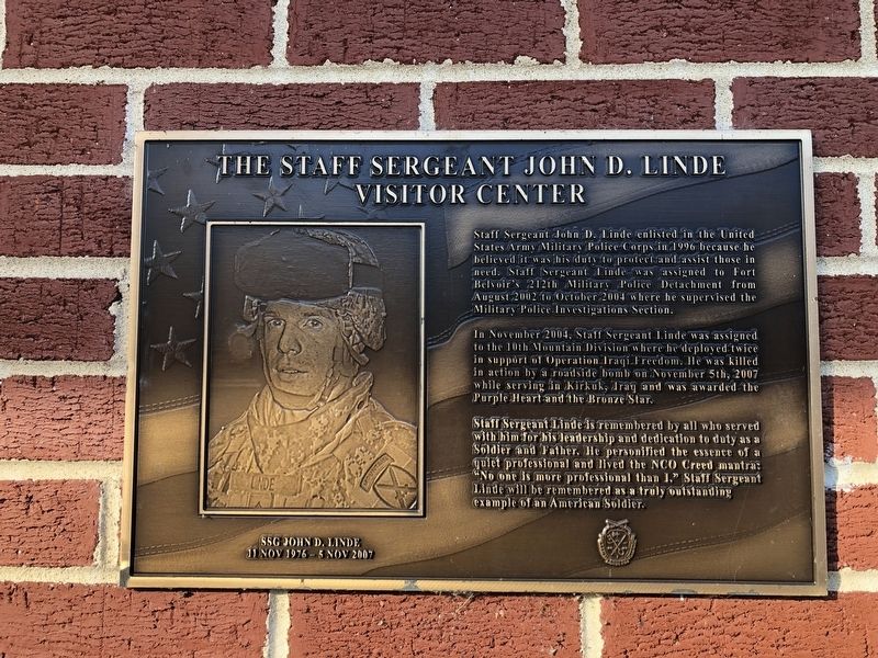 The Staff Sergeant John D. Linde Visitor Center Marker image. Click for full size.