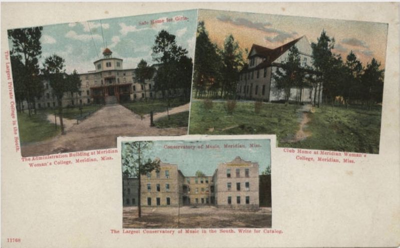 Meridian College and Conservatory postcard. image. Click for full size.