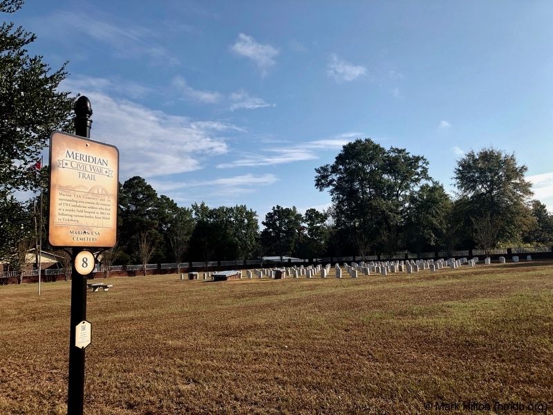 Marion CSA Cemetery Marker and Confederate greves in distance. image. Click for full size.