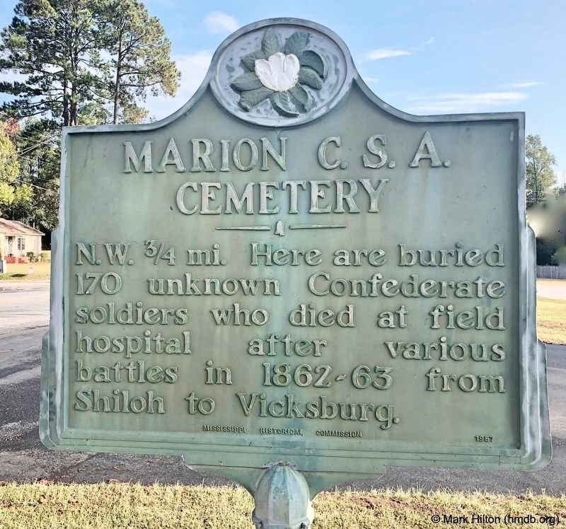 Marion CSA Cemetery Marker located about Ύ mile south.. Click for full size. Marion CSA Cemetery Marker located about Ύ mile south. image. Click for full size.