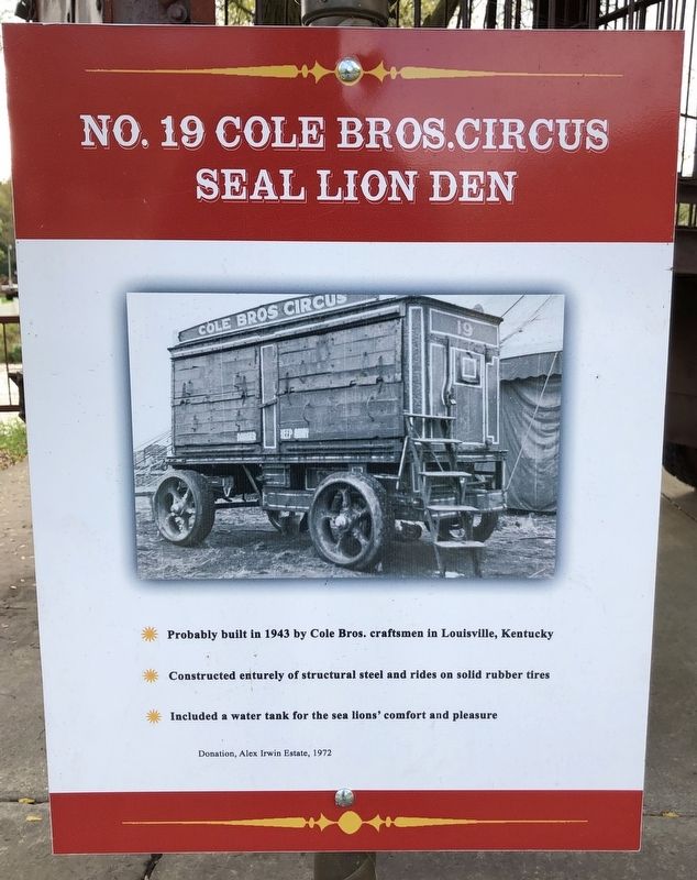 No. 19 Cole Bros. Circus Seal Lion Den Marker image. Click for full size.