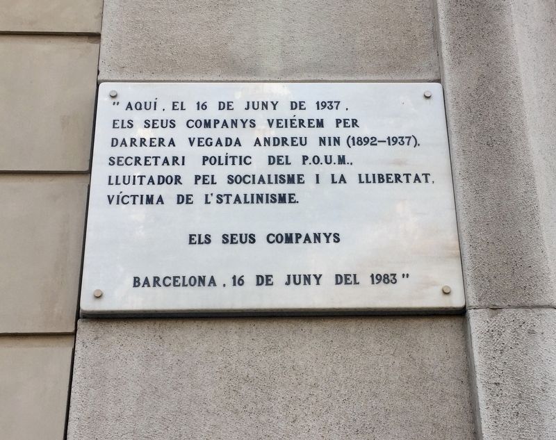 Andreu Nin Marker. Click for full size. Andreu Nin Marker image. Click for full size.