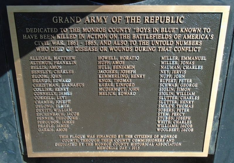 Monroe County "Boys in Blue" Honored Dead Marker. Click for full size. Monroe County "Boys in Blue" Honored Dead Marker image. Click for full size.