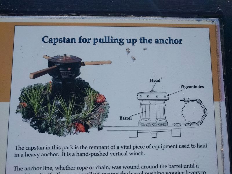 Anchors and their retrieval / Capstan for pulling up the anchor Marker - upper right image image. Click for full size.