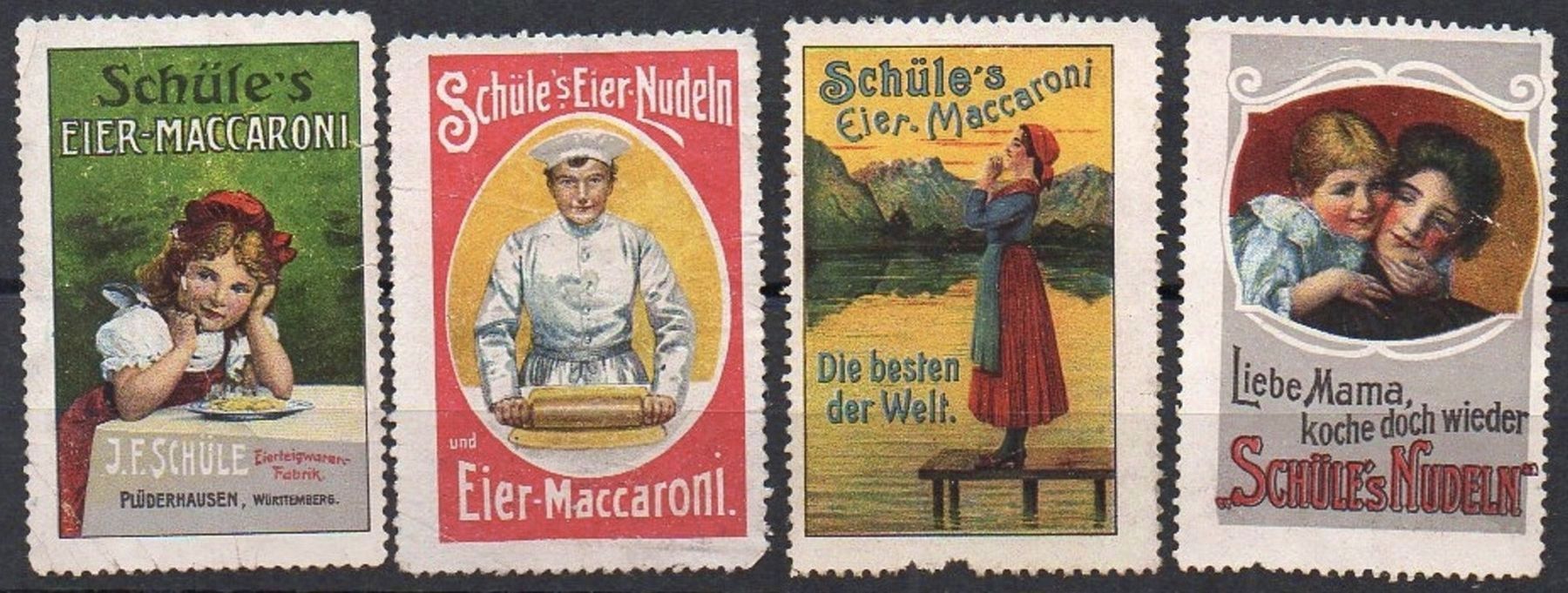 Advertising Stamps for the Egg Pasta made in J.F. Schle's factory - the Knigsbau image. Click for full size.