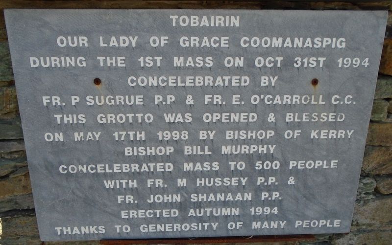 Our Lady of Grace Grotto at Tobairin Holy Well Marker. Click for full size. Our Lady of Grace Grotto at Tobairin Holy Well Marker image. Click for full size.