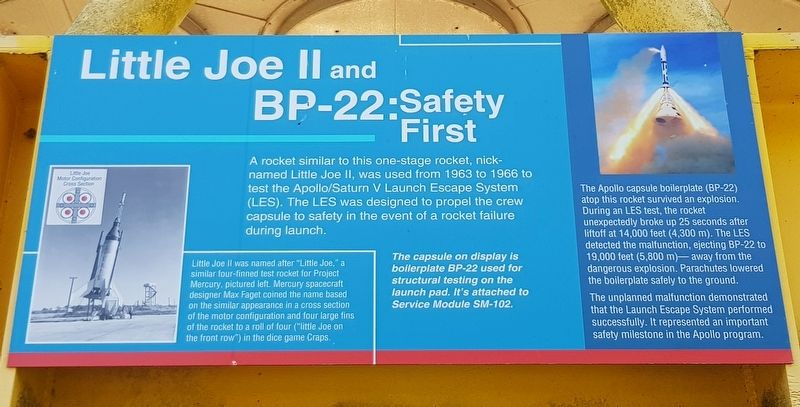 Little Joe II and BP-22: Safety First Marker image. Click for full size.