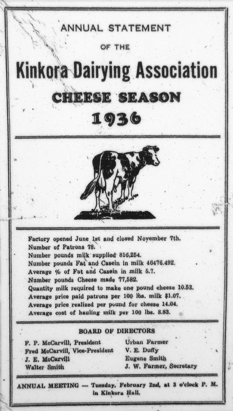 Marker detail: 1936 Cheese Season, Annual Report /<br>La saison fromagre de 1936, Rapport annuel image. Click for full size.