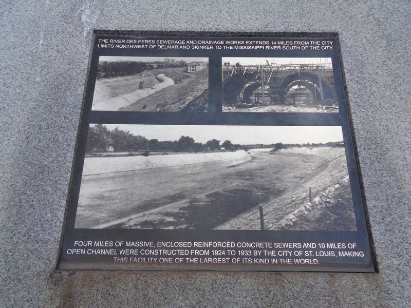 River Des Peres Sewage and Drainage Works Marker. Click for full size. River Des Peres Sewage and Drainage Works Marker image. Click for full size.