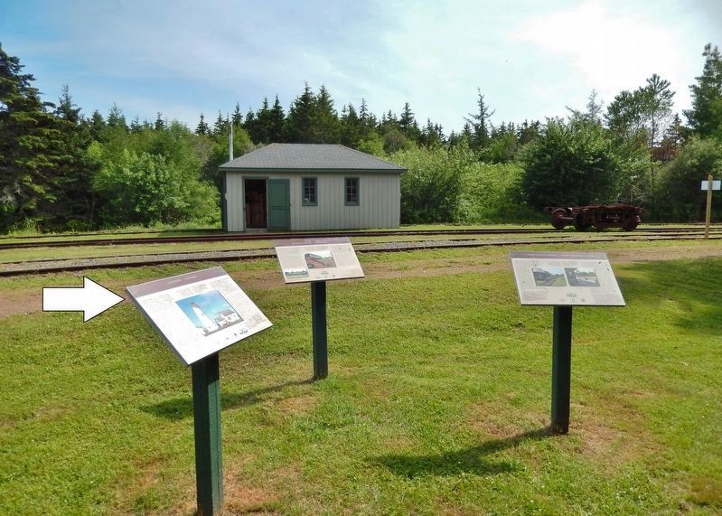 East Point Marker  <i>wide view looking south<br>(Confederation Trail in background)</i> image. Click for full size.