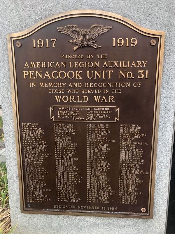 Penacook Unit No. 31 World War I Monument. Click for full size. Penacook Unit No. 31 World War I Monument image. Click for full size.