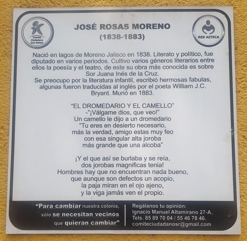 José Rosas Moreno Marker. Click for full size. José Rosas Moreno Marker image. Click for full size.