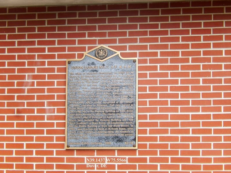 Union Lodge No.7, A.F. & A.M. Marker image. Click for full size.