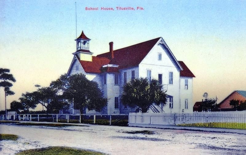 Marker detail: A view of the wooden schoolhouse, c. 1910 image. Click for full size.