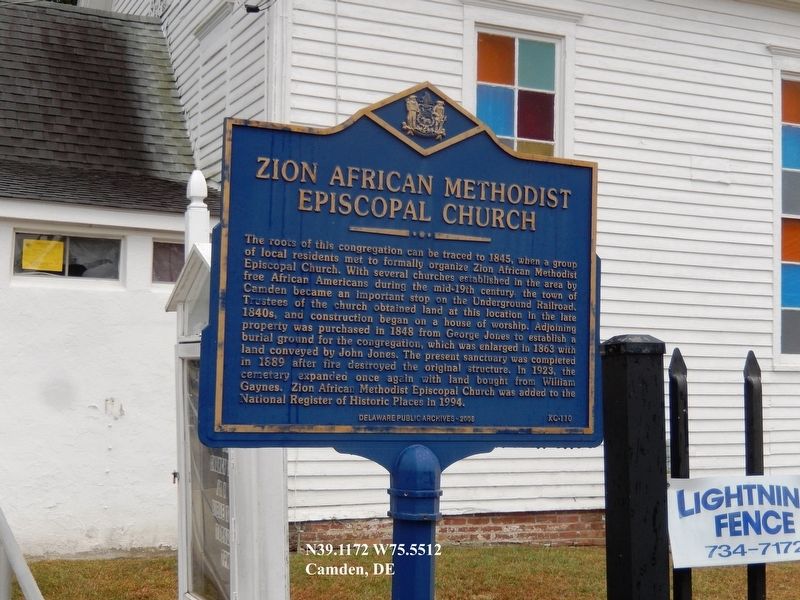 Zion African Methodist Episcopal Church Marker image. Click for full size.