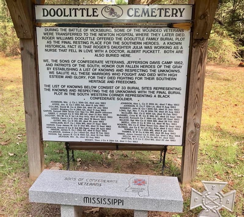 Sons of Confederate Veterans listing of known soldiers buried. image. Click for full size.