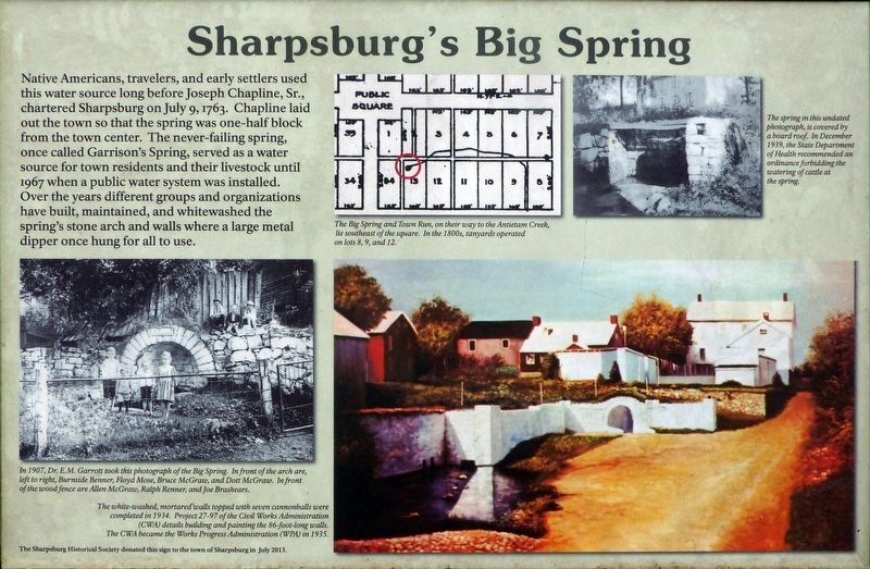 Sharpsburg's Big Spring Marker. Click for full size. Sharpsburg's Big Spring Marker image. Click for full size.
