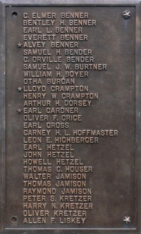In Recognition of the Patriotism Shown by All Who Answered Our Country's Call in the World War Marker. Click for full size. In Recognition of the Patriotism Shown by All Who Answered Our Country's Call in the World War Marker image. Click for full size.