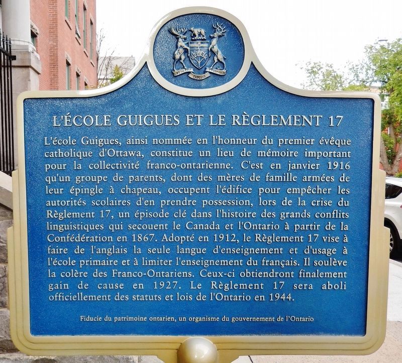 Lcole Guigues et le Rglement 17 Marker (<i>Franais</i>) image. Click for full size.