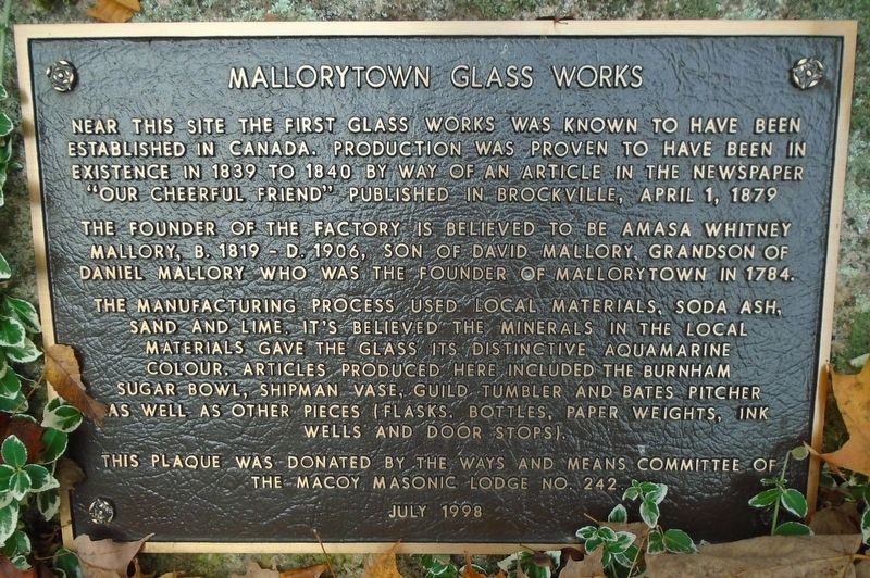Mallorytown Glass Works Marker image. Click for full size.
