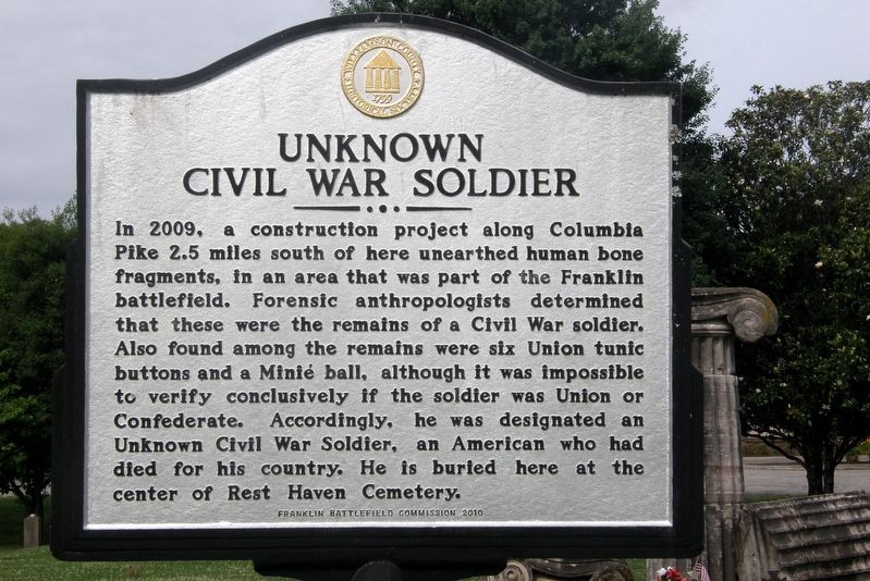 Unknown Civil War Soldier Marker (front) image. Click for full size.