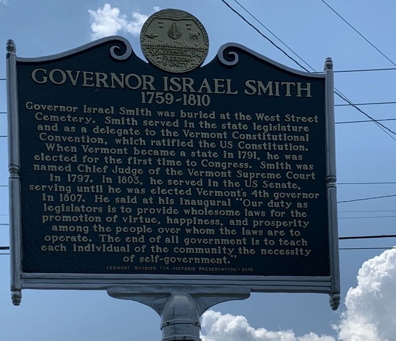 Governor Israel Smith Marker image. Click for full size.