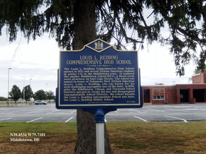Louis L. Redding Comprehensive High School Marker image. Click for full size.