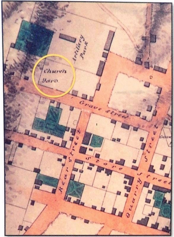 Marker detail: An 1816 map of Kingston showing the "Church Yard"<br>(Lower Burial Ground) image. Click for full size.