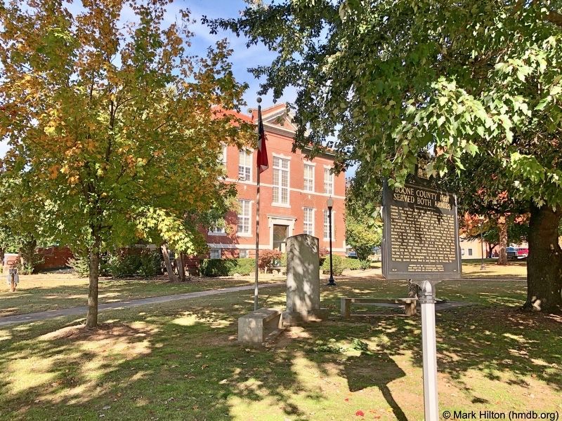 View of marker towards Boone County Courthouse. image. Click for full size.