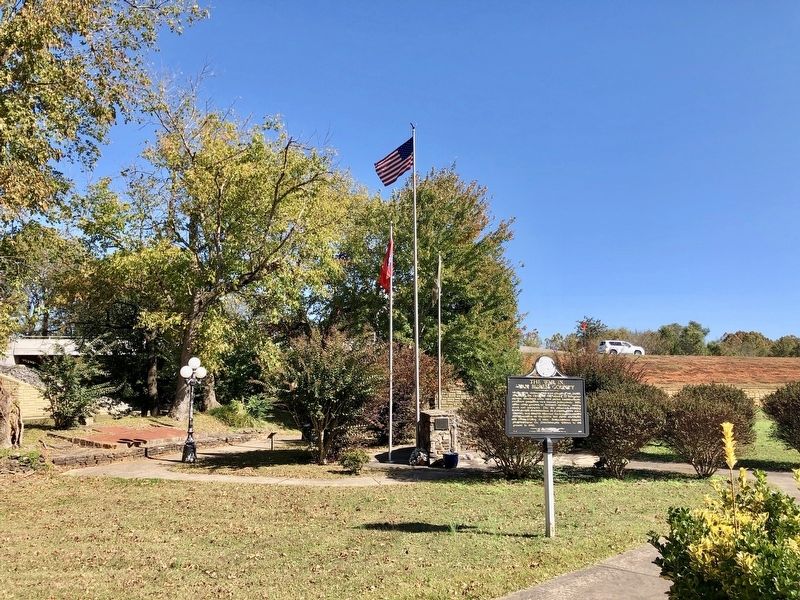 Marker with Van Buren County War Memorial in background. image. Click for full size.