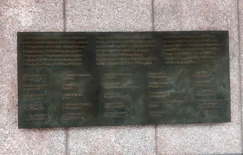 Stdtische Bhnen / Municipal Theatre Company - Memorial for Victims of the Nazis Marker image. Click for full size.