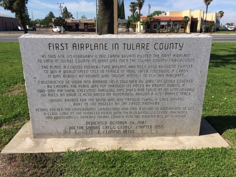 First Airplane in Tulare County Marker image. Click for full size.