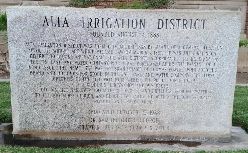 Alta Irrigation District Marker. Click for full size. Alta Irrigation District Marker image. Click for full size.
