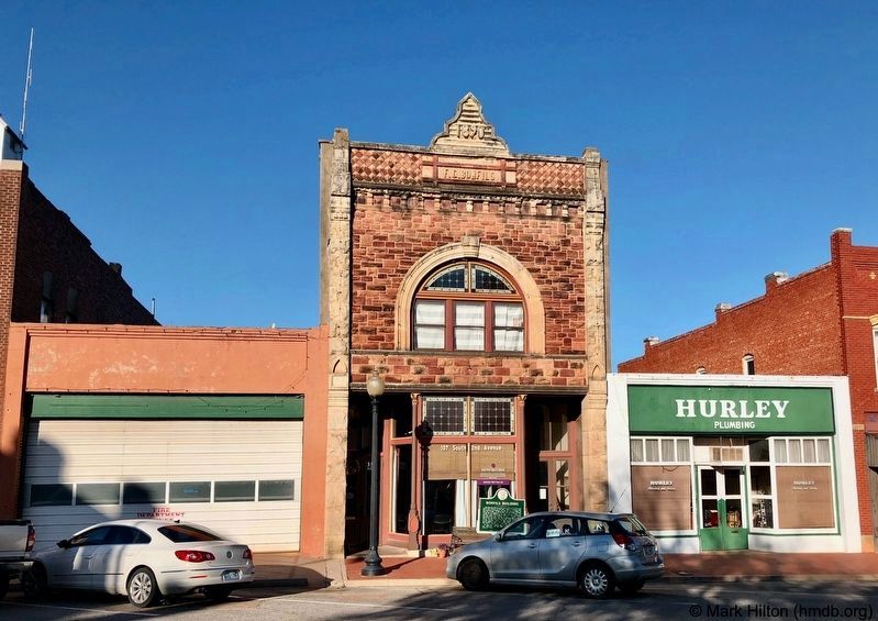 Native stone Bonfils Building and Marker image. Click for full size.