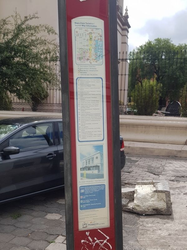 The Monterrey Casino Marker - The third side includes a map of important sites in Monterrey image. Click for full size.