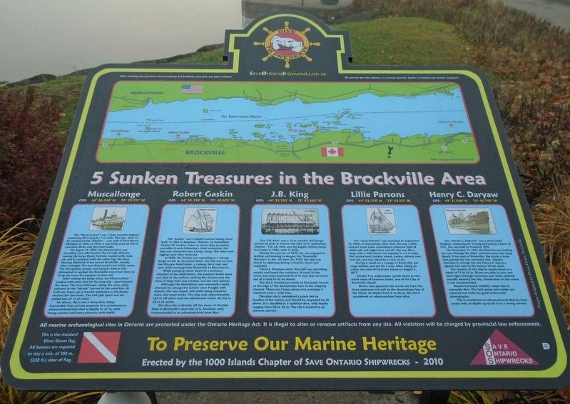 5 Sunken Treasures in the Brockville Area Marker. Click for full size. 5 Sunken Treasures in the Brockville Area Marker image. Click for full size.