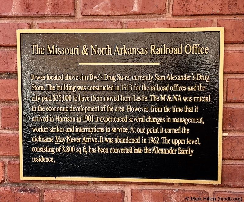 The Missouri & North Arkansas Railroad Office Marker. Click for full size. The Missouri & North Arkansas Railroad Office Marker image. Click for full size.
