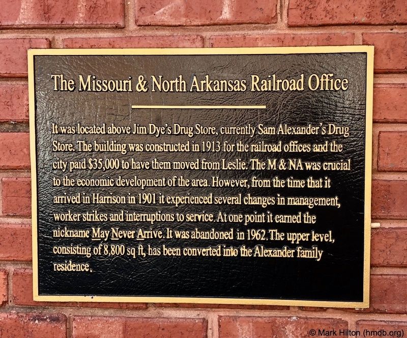 The Missouri & North Arkansas Railroad Office Marker image. Click for full size.