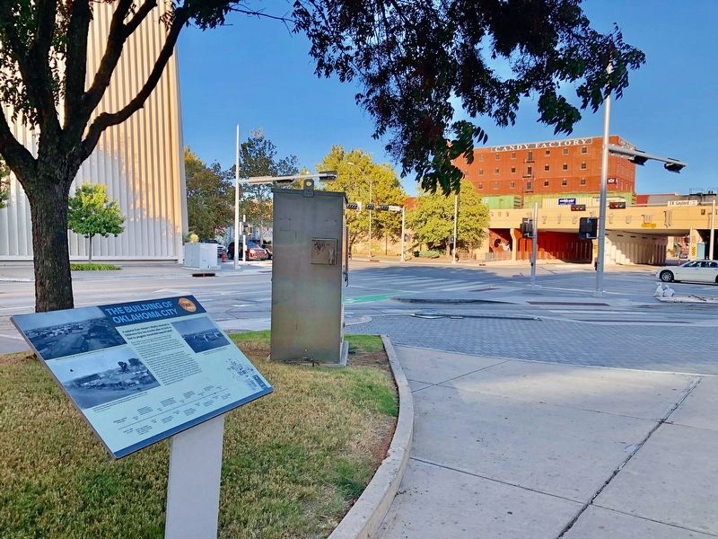 View of marker at intersection of West Sheridan Avenue & EK Gaylord Avenue. image. Click for full size.